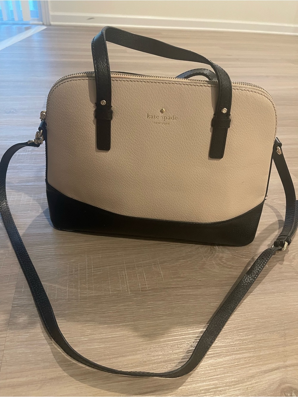kate spade Two-Tone Black and Cream Dome Satchel with Crossbody Strap